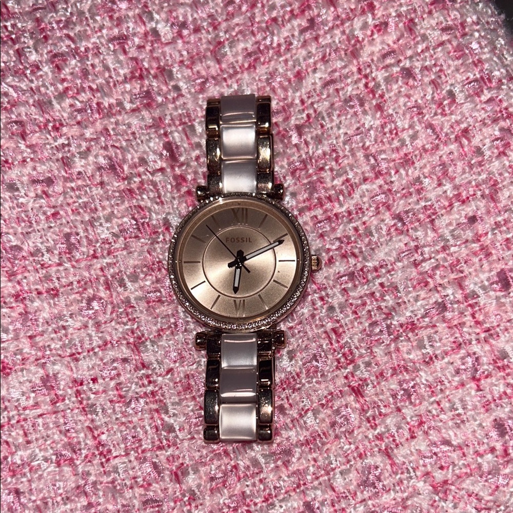Fossil Women's Pink Gold and White Watch